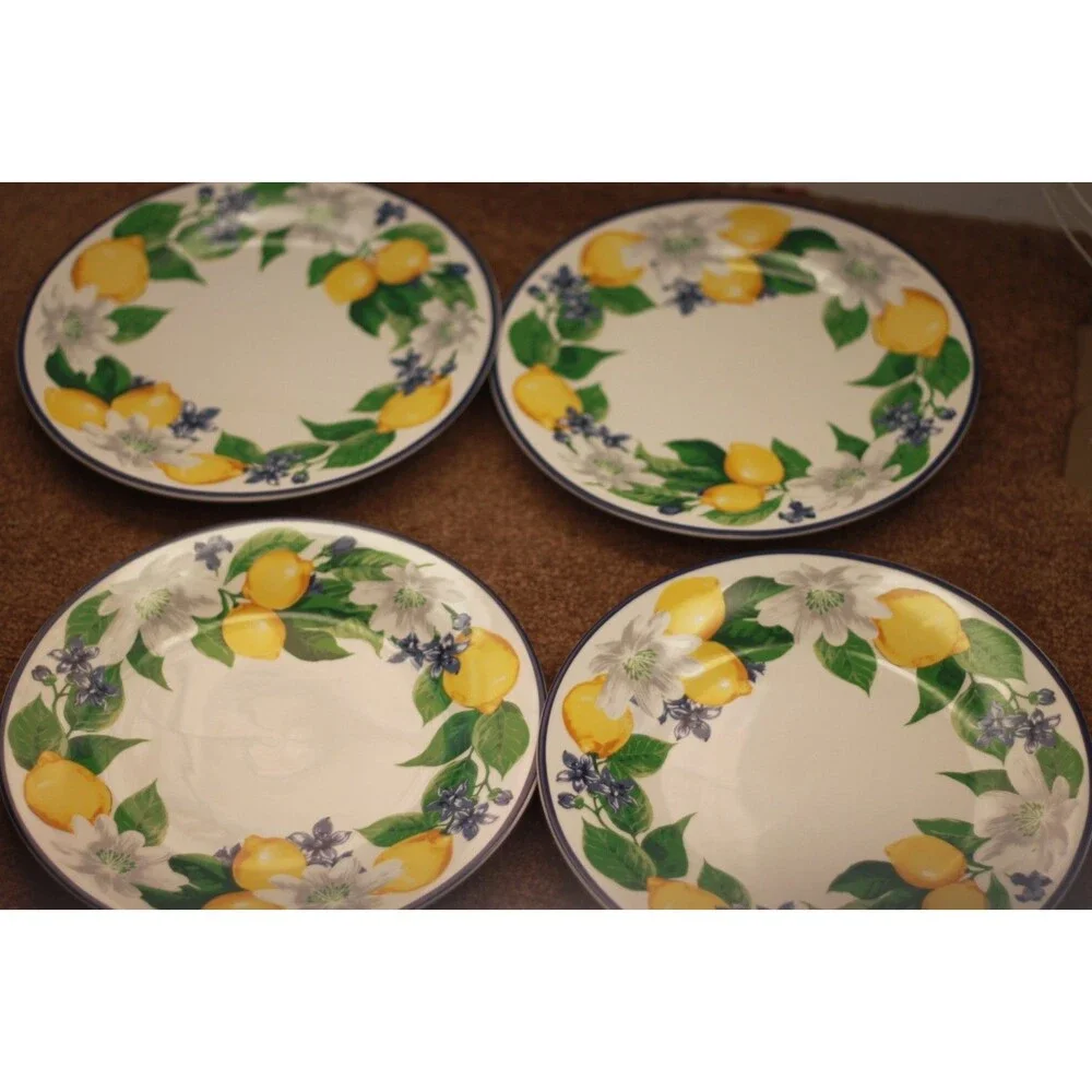 Royal Norfolk Lemon Dinner Plate Yellow Fruit Ceramic 10.5- Set of 4